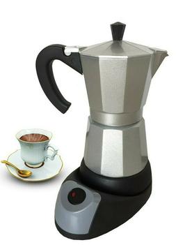 3 Cup Electric Aluminum Espresso Coffee Maker, 400 W, Silver