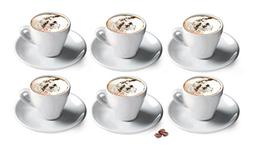 Set of 6 Cappuccino Cups & Saucers by Cuisinox - White Porce