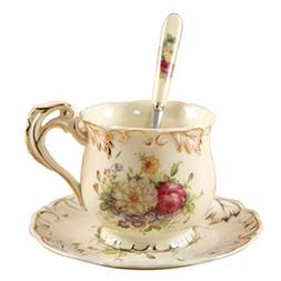 LQT Ltd Hot New Coffee Cup Set Handpainted Rose Ceramic Cup 