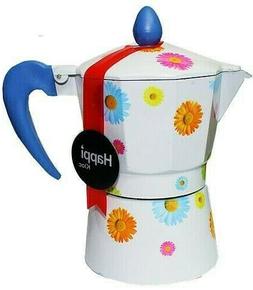 Happi Kloc 3 Cup Aluminum Color Flowers Design Cafetera