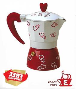 3 Cup Red Heart Designed Cafetera Cubana