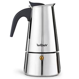 With 4 Glass Demitasse Cups, Stainless Steel, 6 Cup