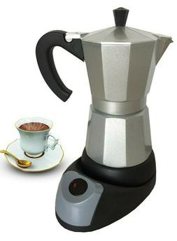 6 Cups Electric Aluminum Espresso Coffee Maker, 480 W,Silver